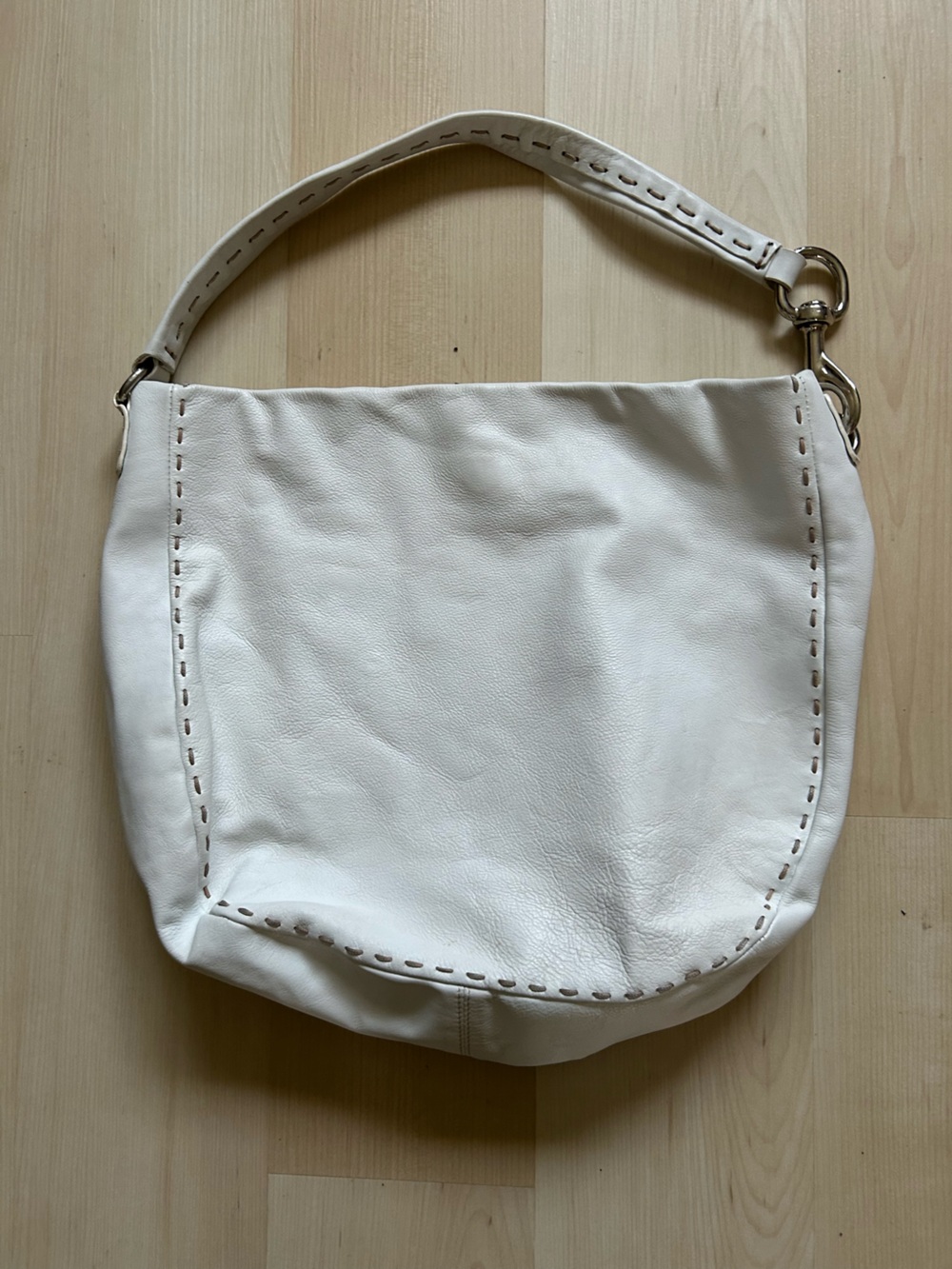 Donald J. Pliner White Leather Hobo with Silver Hardware